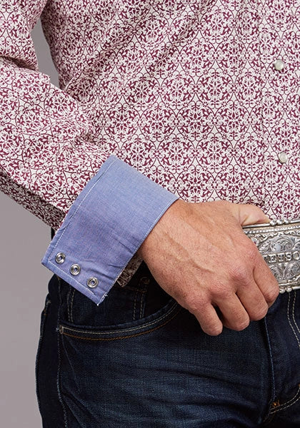 Stetson 2036 Estampado Vintage (Vino) - Camisa Vaquera de Hombre