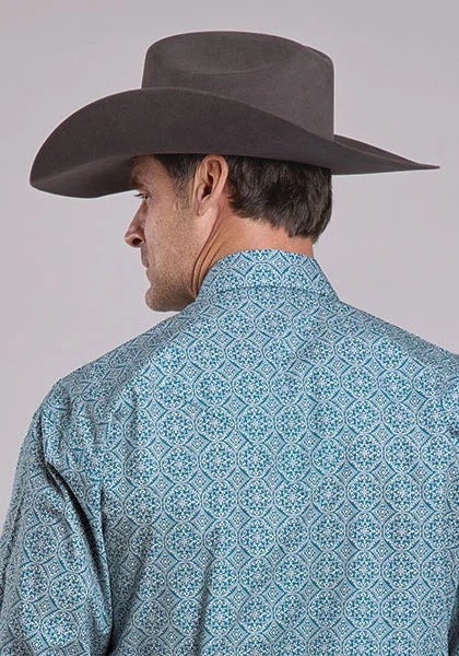 Stetson 2573 Medallón de Azulejos (Azul) - Camisa Western para Hombre