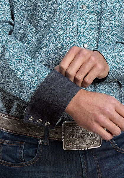 Stetson 2573 Medallón de Azulejos (Azul) - Camisa Western para Hombre