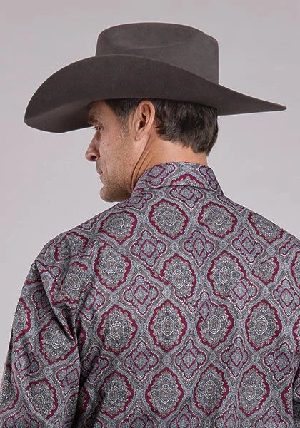 Stetson 2572 Paisley Medallón (Vino) - Camisa Vaquera para Hombre