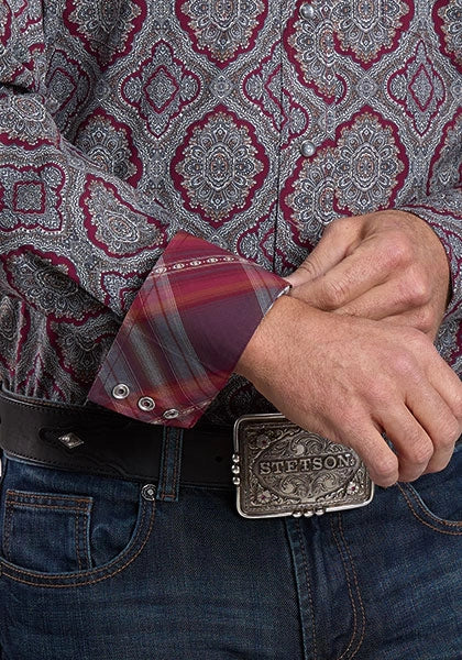 Stetson 2572 Paisley Medallón (Vino) - Camisa Vaquera para Hombre