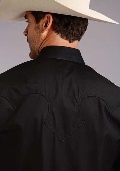 Stetson 0158 Popelín Sólido (Negro) - Camisa Vaquera de Hombre