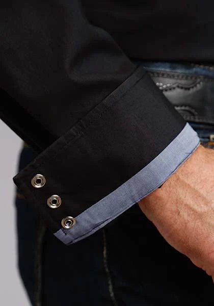 Stetson 0158 Popelín Sólido (Negro) - Camisa Vaquera de Hombre