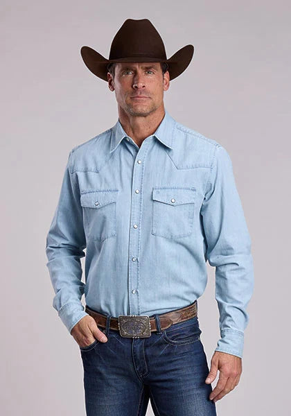 Camisa vaquera Stetson ligera de cambray (azul) - para hombre