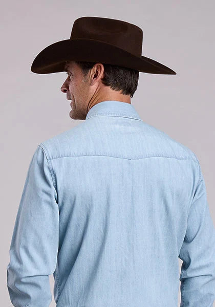 Camisa vaquera Stetson ligera de cambray (azul) - para hombre