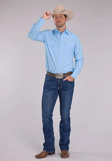 Camisa Western Stetson 2611 Fine Line (Azul) para Hombre