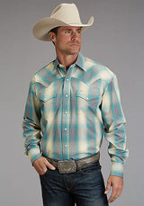 Camisa vaquera de hombre Stetson 1927 Smoke Plaid (Turquesa)