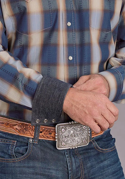 Stetson 2513 Ranch Plaid (Azul) - Camisa Vaquera para Hombre