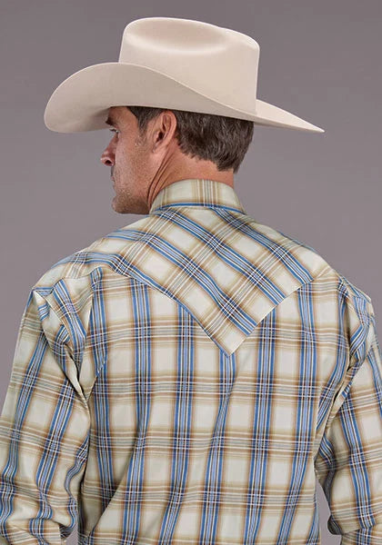 Camisa vaquera de hombre Stetson 2514 Cinnabar Plaid (azul)