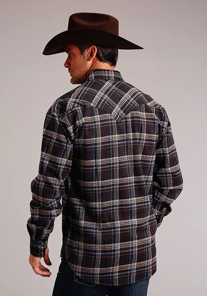 Camisa Vaquera de Franela a Cuadros Stetson 1808 (Marrón) para Hombre