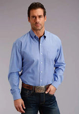 Camisa Western para Hombre Stetson 3868 Oxford Liso (Azul)