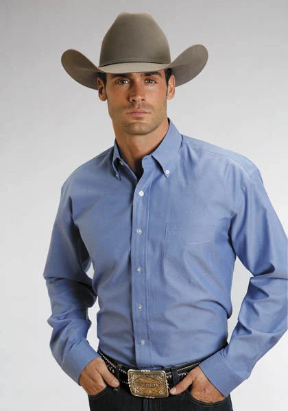 Camisa Western para Hombre Stetson 3868 Oxford Liso (Azul)