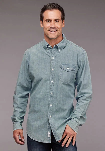 Camisa vaquera Stetson de chambray con botones en la parte delantera (azul) - Hombre