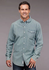 Camisa vaquera Stetson de chambray con botones en la parte delantera (azul) - Hombre