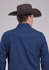 Camisa Vaquera para Hombre Stetson 2473 Franela Jaspeada (Azul Marino)