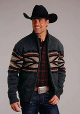 Stetson Arrow Border (gris) - Suéter de lana mezclada para hombre