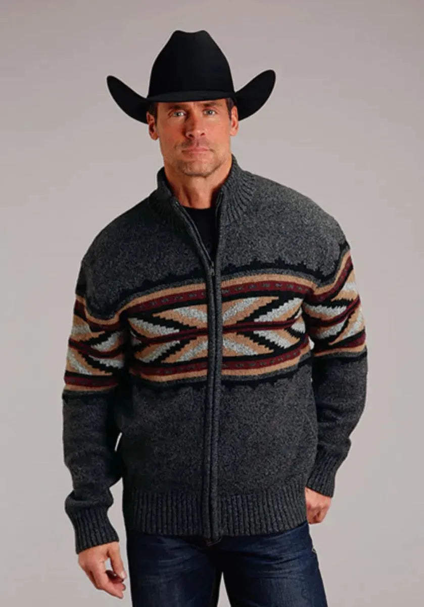 Stetson Arrow Border (gris) - Suéter de lana mezclada para hombre
