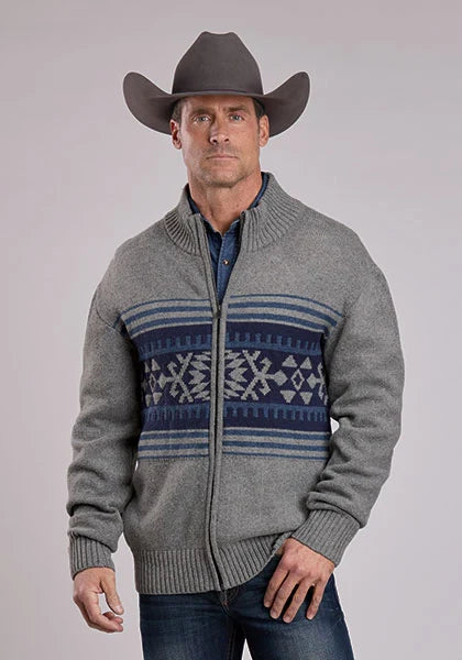 Stetson 2776 Borde Azteca (Gris) - Suéter de Lana para Hombre