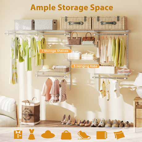Sistema de almacenamiento y organización de armarios de 4-8 pies con barra para colgar para lavadero y dormitorio