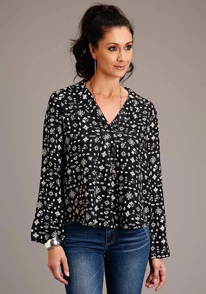 Stetson 1417 Blusa para mujer Southwestern Ditzy (negra)
