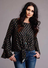 Stetson 00442 Blusa de mujer con mangas acampanadas y lunares de caballo (negro)