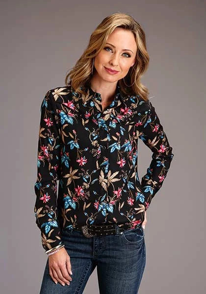 Stetson 00897 Blusa Floral con Plumas (Negra) - para Mujer