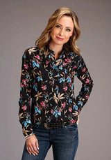 Stetson 00897 Blusa Floral con Plumas (Negra) - para Mujer
