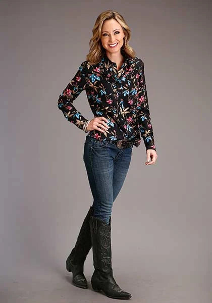 Stetson 00897 Blusa Floral con Plumas (Negra) - para Mujer