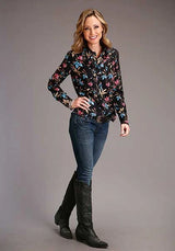 Stetson 00897 Blusa Floral con Plumas (Negra) - para Mujer