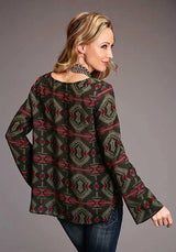 Stetson 00873 Blusa campesina con estampado de manta (marrón) - Blusa para mujer