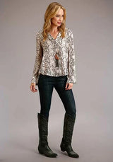 Stetson 00439 Estampado de Serpiente (Crema) - Blusa para Mujer (Liquidación)