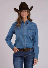 Stetson 2551 Botones de presión turquesa (azul) - Blusa de mezclilla para mujer