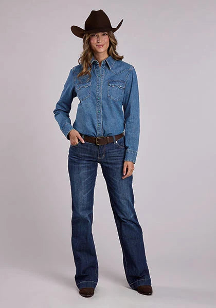 Stetson 2551 Botones de presión turquesa (azul) - Blusa de mezclilla para mujer