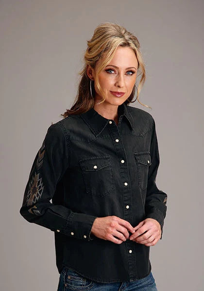 Camisa vaquera Stetson corte boyfriend (negra) - Mujer