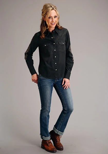 Camisa vaquera Stetson corte boyfriend (negra) - Mujer
