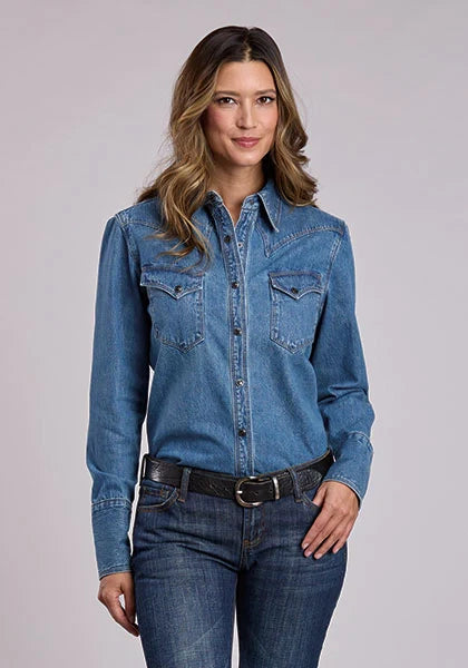 Stetson 2551 Botones Marrones (Azul) - Blusa Vaquera de Mujer
