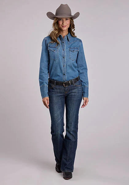 Stetson 2551 Botones Marrones (Azul) - Blusa Vaquera de Mujer