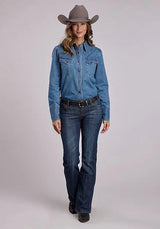 Stetson 2551 Botones Marrones (Azul) - Blusa Vaquera de Mujer