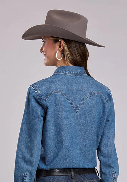 Stetson 2551 Botones Marrones (Azul) - Blusa Vaquera de Mujer