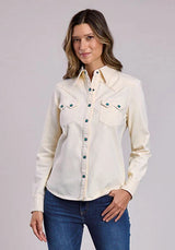 Stetson 2558 Turquesa con broches (Crema) - Blusa vaquera para mujer