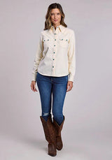 Stetson 2558 Turquesa con broches (Crema) - Blusa vaquera para mujer