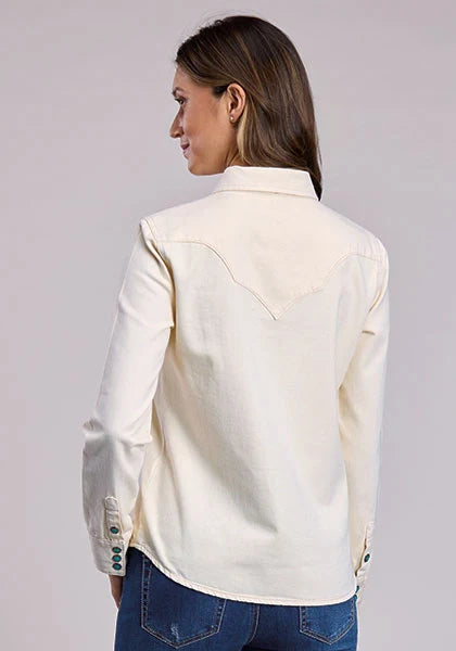 Stetson 2558 Turquesa con broches (Crema) - Blusa vaquera para mujer