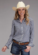 Stetson 00255 Blusa de Cuadros Reversible (Azul Marino) - Para Mujer