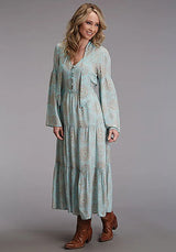 Stetson Aqua Mandala Print Dress - Women's Long Dress