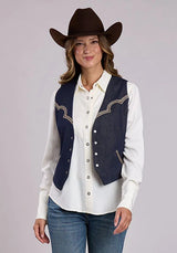 Chaleco vaquero Stetson bordado, lavado oscuro - Mujer