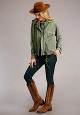 Chaqueta bomber Stetson Twill Zip (oliva) - Mujer