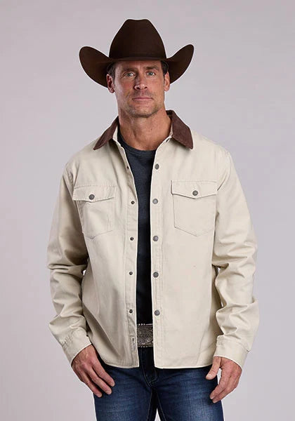 Chaqueta camisera de sarga forrada Stetson (marrón claro) - Hombre