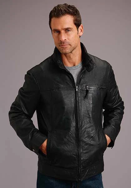 Chaqueta de cuero para hombre Stetson Novelty de cuero liso sólido (negro)