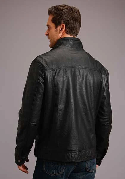 Chaqueta de cuero para hombre Stetson Novelty de cuero liso sólido (negro)