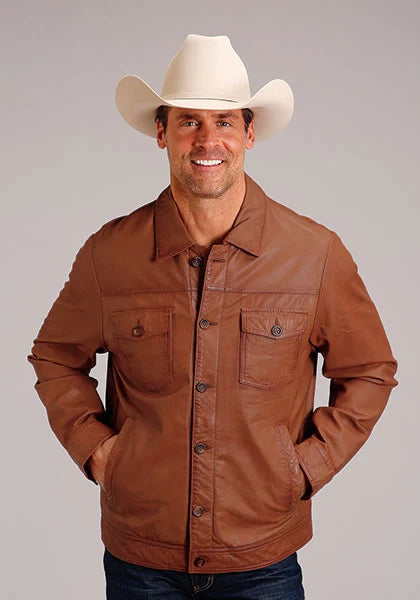 Chaqueta de cuero para hombre Stetson Novelty de piel lisa (marrón)